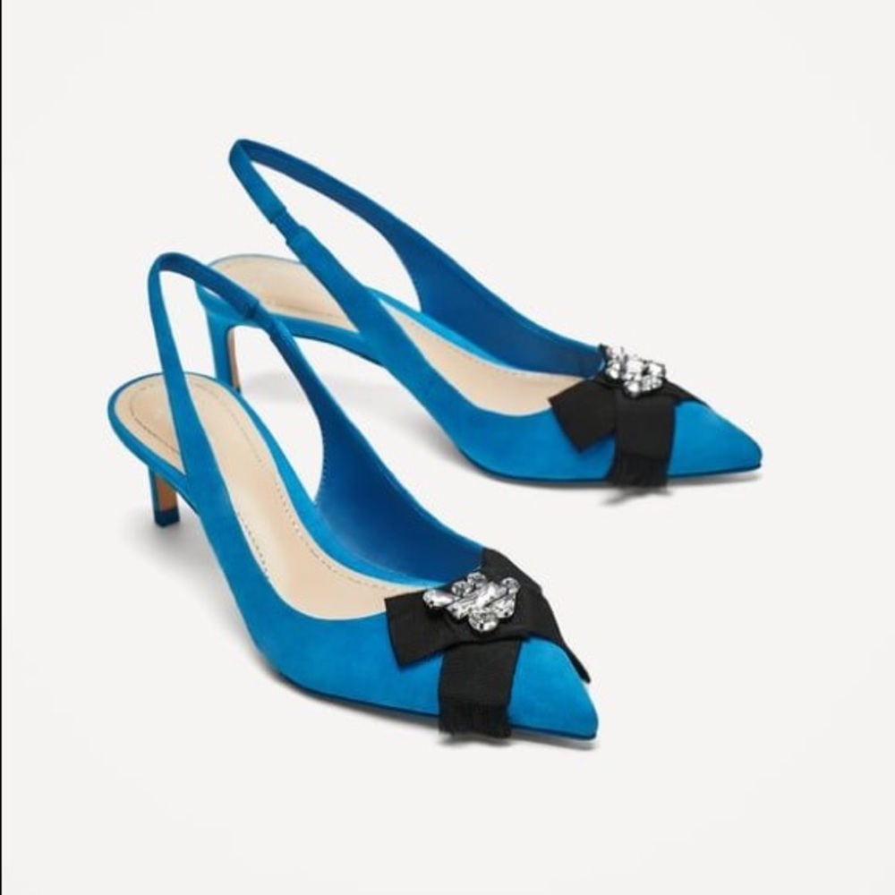 Zara blue slingback high heels leather shoes